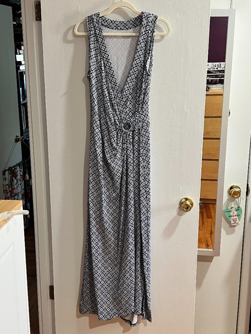 Lands' End Small TALL Black and White Floral Motif Dress